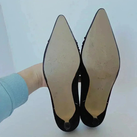 y2k Vintage Ramon Tenza Brown Suede Cream Pointed Toe Heels Flower Size 8.5 - Picture 13 of 15